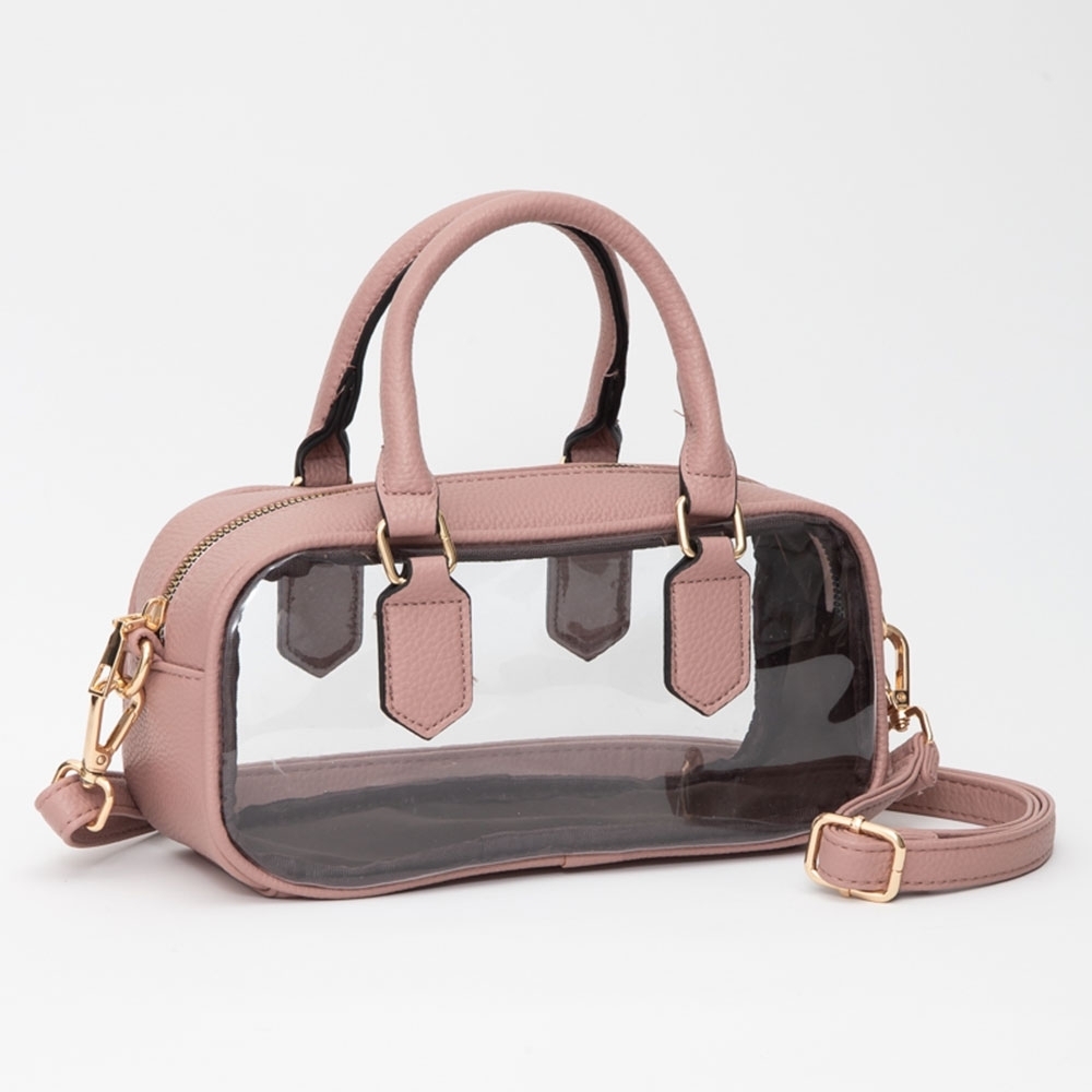 Pink Handle Structured Transparent Clear Handbag … - image 1
